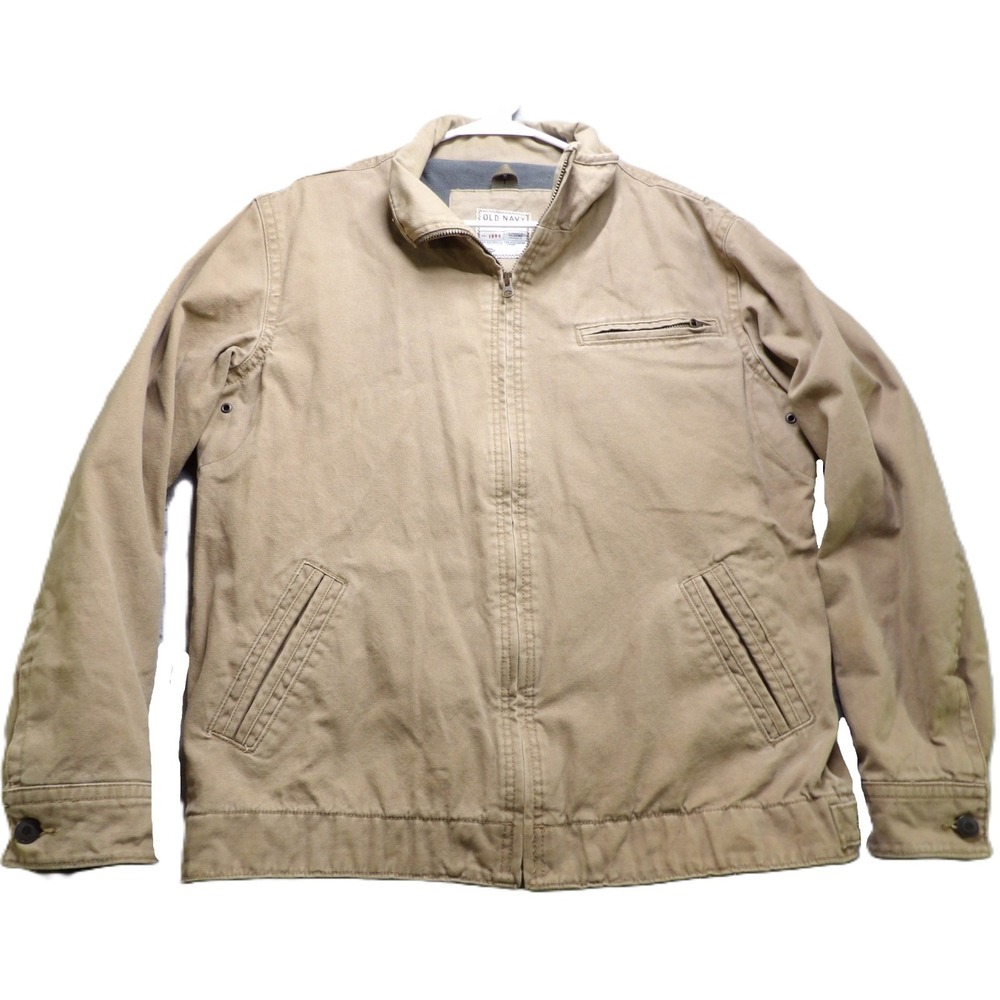 VTG 90s Old Navy Canvas Barn Jacket Fleece Lined Tan Men M Full Zip Workwear
